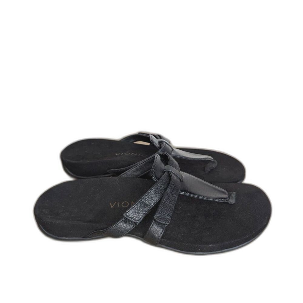 VIONIC Karley Toe Post Black Sandal Size 8 Resortwear Supportive Comfortable!